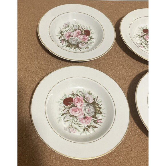 VNTG Royal Jackson Lady Lee Set 4 Rimmed shallow roses Soup Bowls - Picture 7 of 16